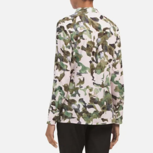 Crosby Women’s Pink Green Rayon Long Sleeve Collared Shirt V Neck Button Down - Picture 2 of 13